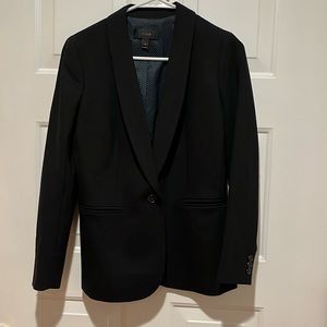 J. Crew Women’s black blazer, size 0. Polka dot lining with blue piping.